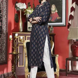 Sangria Ethnic Motifs Printed Cotton Straight Kurta-picture-42