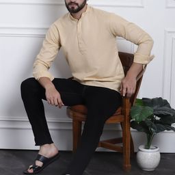 SOJANYA Men Beige Solid Straight Kurta-image-15