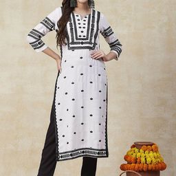 Anni Designer Ethnic Motifs Embroidered Notch Neck Chikankari Straight Kurta-image-67