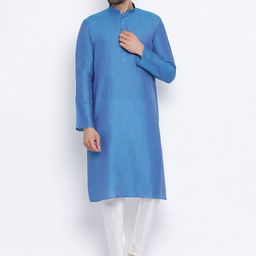 NAMASKAR Men Blue Solid Straight Kurta-picture-36