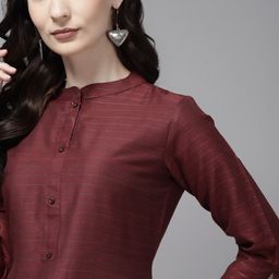 Indo Era Women Maroon Striped Straight Kurta-image-87