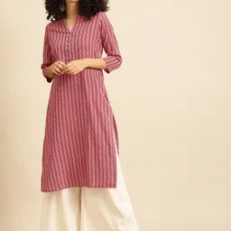 anayna Women Red & White Striped Kurta-34