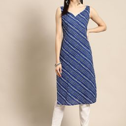 anayna Women Navy Blue & White Bandhani Printed Pure Cotton Gotta Patti Kurta-picture-25