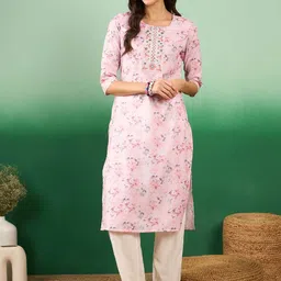 Sangria Floral Printed Cotton Round Neck Kurta-20