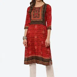 Biba Women Red & White Ethnic Motifs Printed Straight Kurta-picture-34