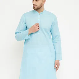 VASTRAMAY Men Blue Cotton Blend Straight Kurta-image-58