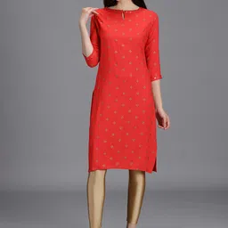 HAY Ethnic Motifs Printed Keyhole Neck Mirror Work Straight Kurta-image-33