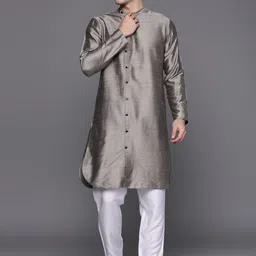 Indo Era Band Collar Curved Hem Kurta-picture-44