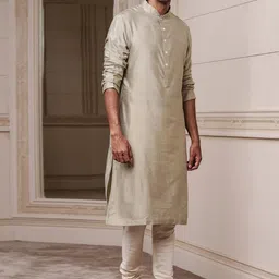 Tasva Men Grey Solid Kurta With Zero Point Collar-image-19