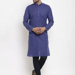 KRAFT INDIA Men Navy Blue Checked Straight Kurta-image-91