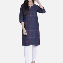 Fabclub Women Navy Blue Checked Kurta-picture-34