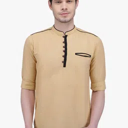 Kuons Avenue Men Beige Solid Linen Kurta-picture-32