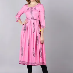 Indi INSIDE Women Pink Block Printed Flared Kurta-33