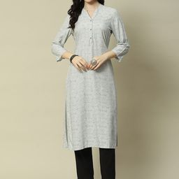 Rangriti Geometric Printed Band Collar Straight Kurta-image-77