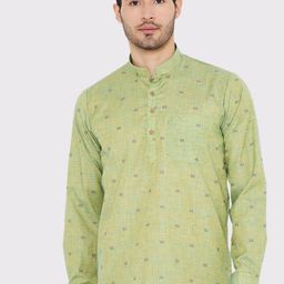 Maharaja Band Collar Long Sleeves Geometric Printed Linen Straight Kurta-image-8