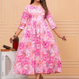 JAIPURFAME Floral Printed Zari Cotton Round Neck A-Line Maternity Kurta-picture-9