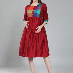 Cot'N Soft Colourblocked Maternity Fit & Flare Ethnic Dress-image-93