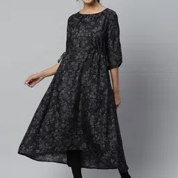 AURELIA Women Black Printed Floral Handloom Anarkali Kurta-picture-40