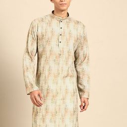 MANQ Geometric Woven Design Mandarin Collar Regular Kurta-picture-6