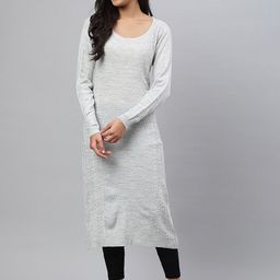 AURELIA Women Grey Woven Design Arcylic Kurta-image-38
