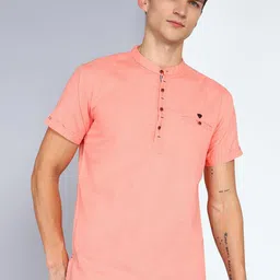 Kuons Avenue Linen Cotton Mandarin Collar Roll Up Sleeve Pathani Short Straight Kurta-picture-19