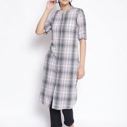 AURELIA Women White & Black Checked Pathani Kurta-image-84
