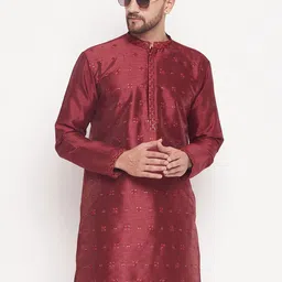 VASTRAMAY Embroidered Mandarin Collar Sequinned Jacquard Kurta-picture-43