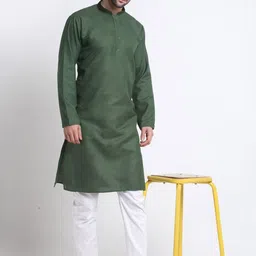 KRAFT INDIA Men Keyhole Neck Flared Sleeves Jacquard Pathani Kurta-picture-24