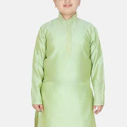 SG YUVRAJ Boys Floral Embroidered Mandarin Collar Jacquard Weave Raw Silk Straight Kurta-57
