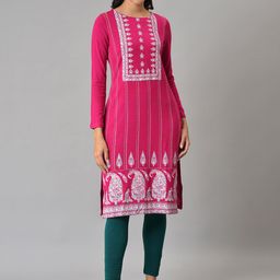 W Women Pink Paisley Yoke Design Kurta-picture-28
