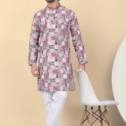 KRAFT INDIA Men Printed Keyhole Neck Flared Sleeves Kurta-picture-49