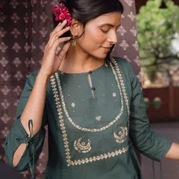 W The Folksong Collection Women Green Ethnic Motifs Yoke Design Anarkali Kurta-picture-22