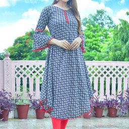 KALINI Ethnic Motifs Round Neck Flared Sleeves Cotton Anarkali Kurta-image-18