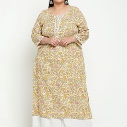 Sringam Plus Size Women Green & Pink Printed Kurta-image-35