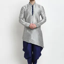Benstoke Men Grey High-Low Hem Kurta-image-4