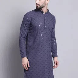 SOJANYA Geometric Embroidered Sequence Mandarin Collar Pure Cotton Kurta-picture-42
