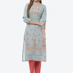 Rangriti Women Blue Printed Flared Sleeves Kurta-picture-18