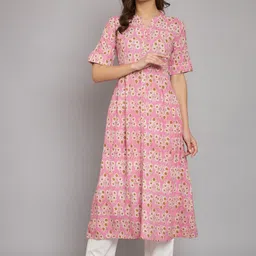 Anouk Pink Floral Printed Pure Cotton A-Line Kurta-image-61