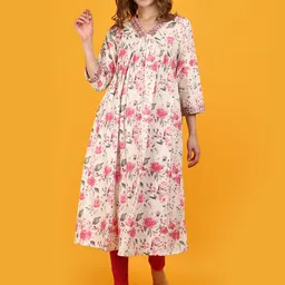 V-Mart Floral Printed V Neck Calf Length Empire A-Line Kurta-27