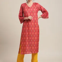 Varanga Women Red Geometric Printed Flared Sleeves Kurta-6