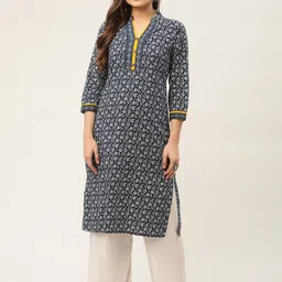 Jompers Women Navy Blue Ethnic Motifs Printed Cotton Kurta-15
