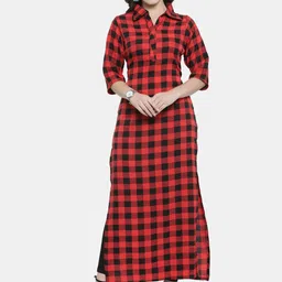 Sayesha Women Red Checked Crepe Pathani Kurta-47