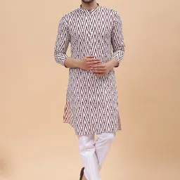 See Designs Abstract Printed Mandarin Collar Pure Cotton Pathani Kurta-image-64