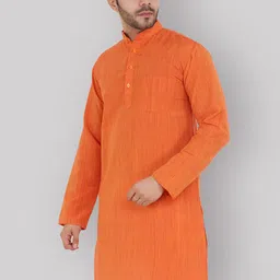 Latest Chikan Garments Men Orange Solid Straight Kurta-image-72