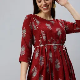 SHOWOFF Women Maroon Floral Printed A-line Kurta-image-93