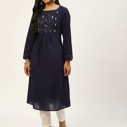 RangDeep Women Navy Blue & White Thread Work Kurta-image-36