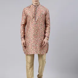 TheEthnic.Co Floral Printed Mandarin Collar Cotton Regular Kurta-image-77