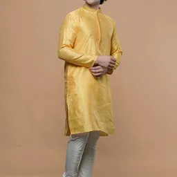 MAAHI FABS Ethnic Motifs Woven Design Jacquard Thread Work Mandarin Collar Straight Kurta-22