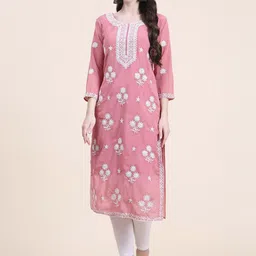 VAIRAGEE Floral Yoke Design Chikankari Straight Kurta-image-95