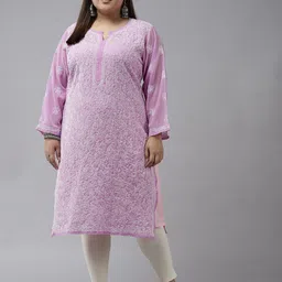 ADA Women Lavender Ethnic Motifs Plus Size Chikankari Georgette Kurta-picture-15